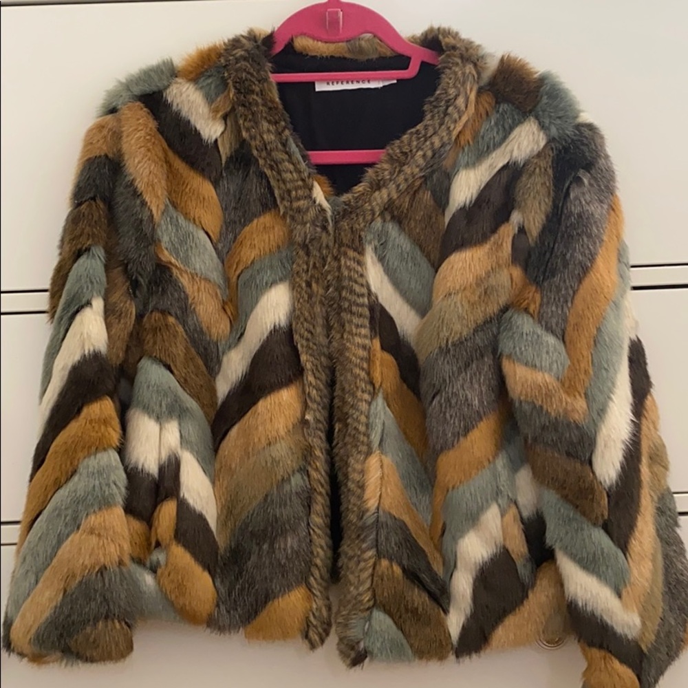 Multicolored Cropped Faux Fur Jacket